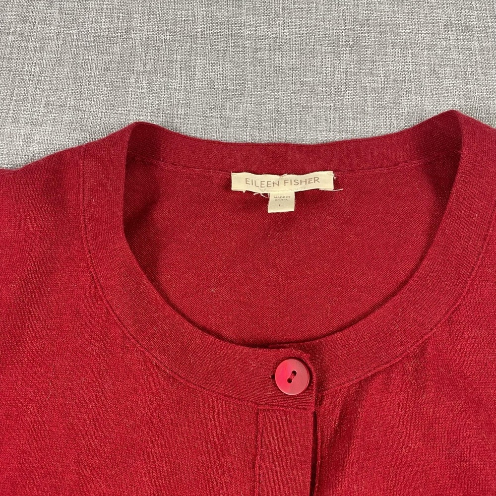 Eileen Fisher Cardigan Sweater Womens Large Red Cotton Cashmere Button Knit - Picture 3 of 9